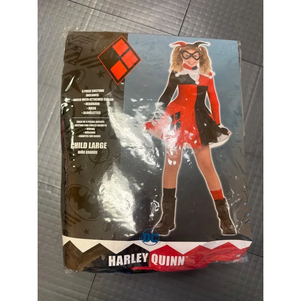HARLEY QUINN HALLOWEEN COSTUME RED BLACK LARGE 12-14 GIRLS